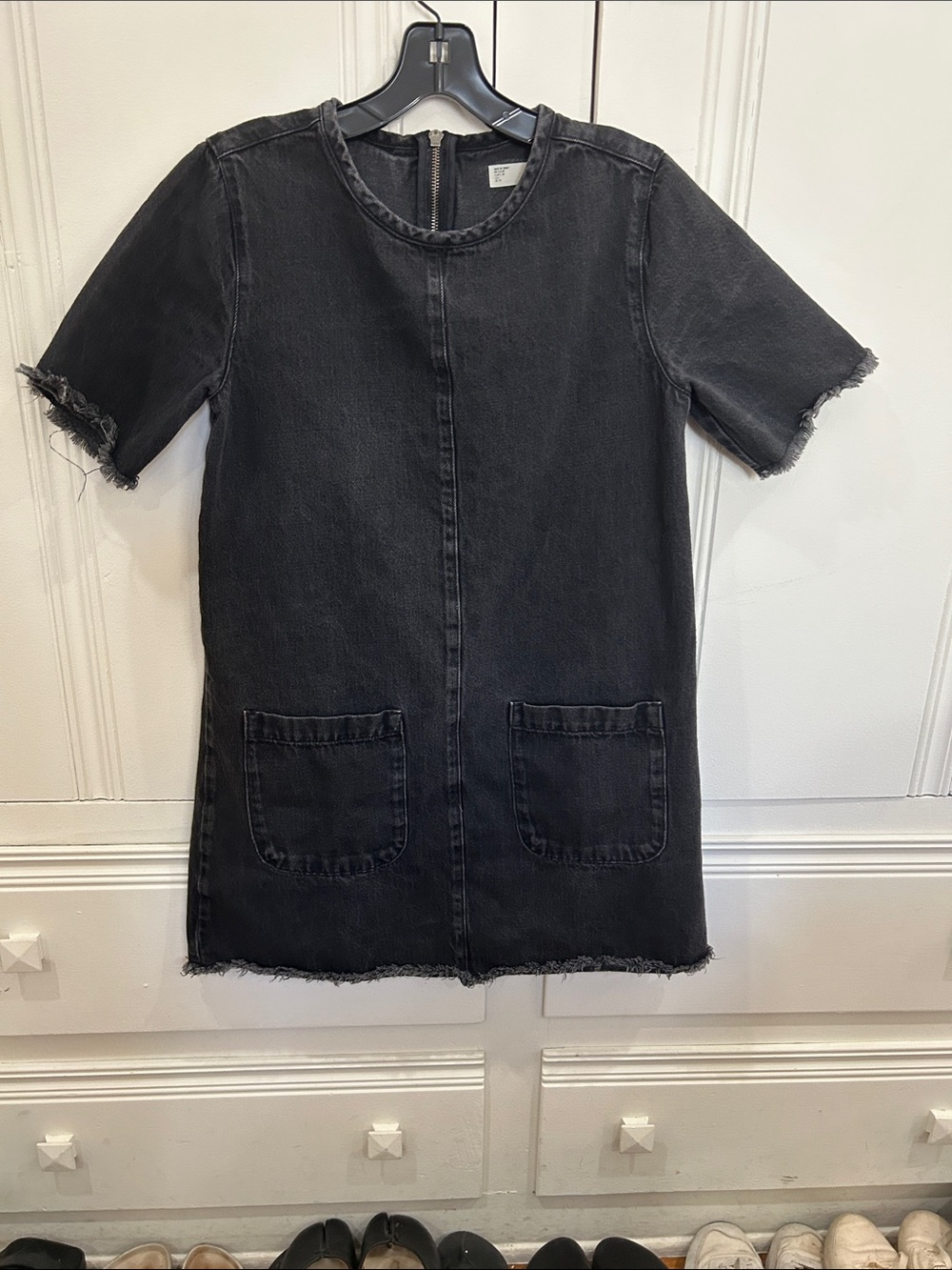 Topshop Washed Black Denim Mini Dress with Patch Pockets